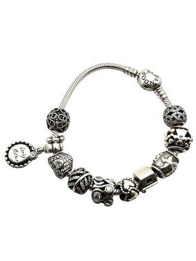 Pandora Sterling Silver Charm Bracelet 6.5" Loaded with Charms 42 Grams